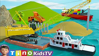 Dump Trucks  and Crawler Crane Truck for Kids | Sea Port Harbor Construction