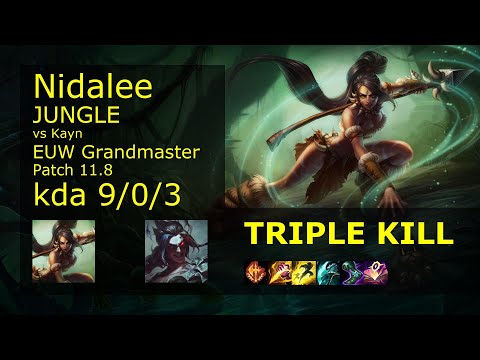 Nidalee vs Kayn Jungle - EUW Grandmaster 9/0/3 Patch 11.8 Gameplay