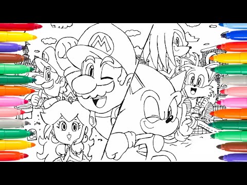Mario VS Sonic Coloring Pages / How to draw Mario and Sonic.