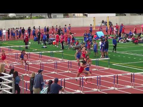 JVG 100m Hurdles vs Fountain Valley 3-21-18 - Los Alamitos Girls