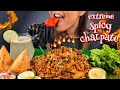 EXTREMELY SPICY CHATPATE WITH SAMOSA EATING CHALLENGE WAI WAI CHIPS SAMOSA CHAT SPICY MUKBANG