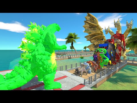 Godzilla Burning Green vs Ghidorah OASIS DEATH RUN - Animal Revolt Battle Simulator