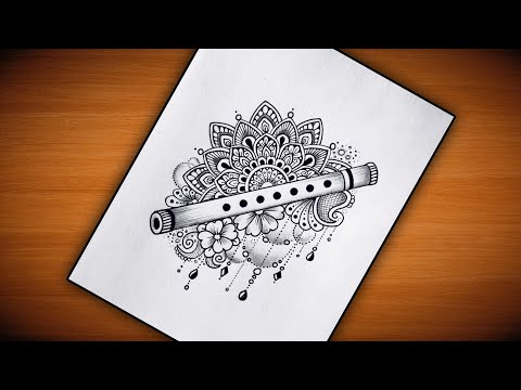 Flute Mandala Drawing / How to Draw Mandala art for beginners step by step / Flute Mandala art easy
