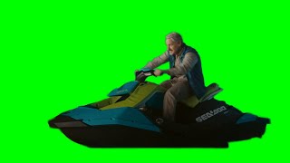 Mobius on a jet ski green screen (magenta screen)