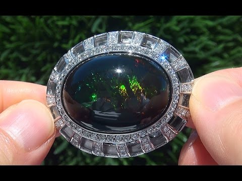 World's Largest GIA Certified Estate Ethiopian Black Opal and Diamond 18k White Gold Ring - A135302