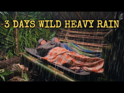 Wild HEAVY RAIN Camping in 3 Days‼️ Building Survival Shelters in Heavy Rain‼️