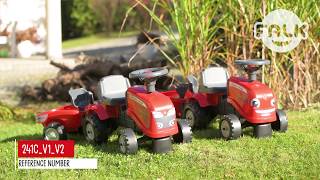 Paspiriama mašina traktorius su priekaba ir priedais: grėbliukas su kastuvu - vaikams nuo 1 iki 3 metų | Massey Ferguson | Falk