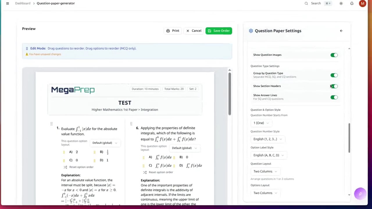 Multilanguage Question Paper Customization