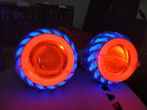 12V-80V Dual Halo Angel Devil Eye Motorcycle Headlight Hi/Lo Beam LED Head Light - BLUE