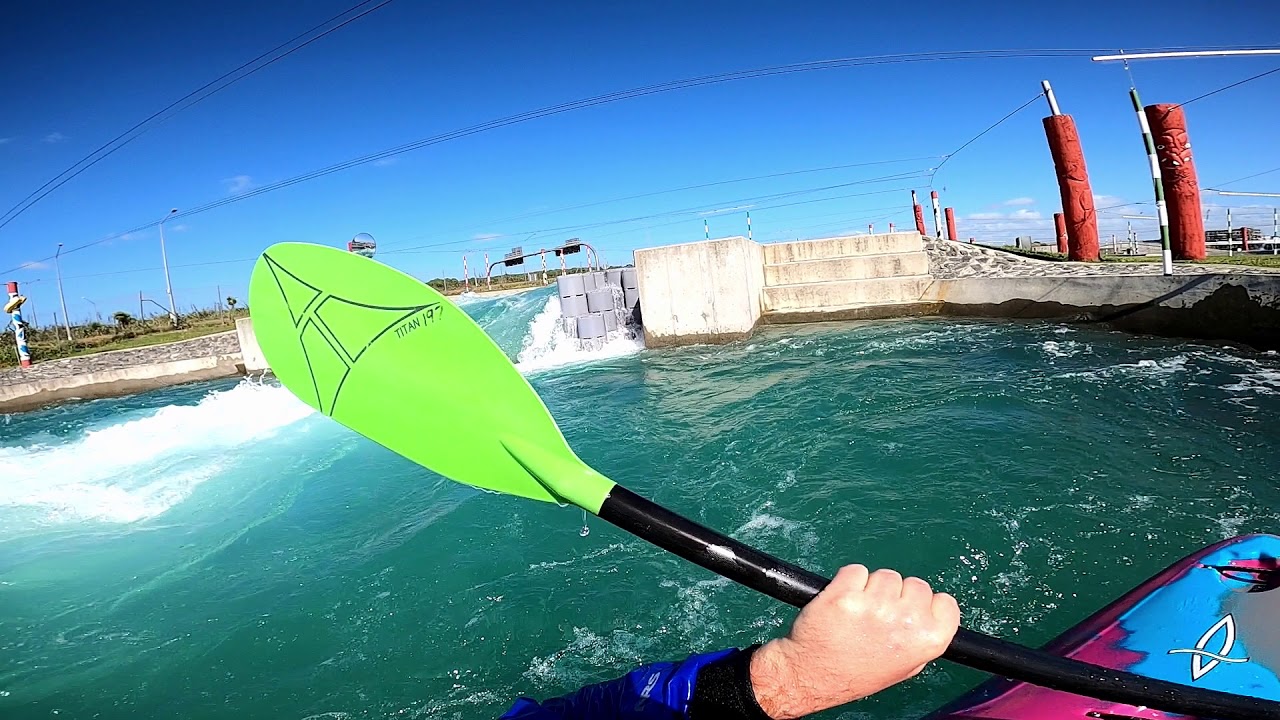 Kayaking through the white waters of Vector Wero park