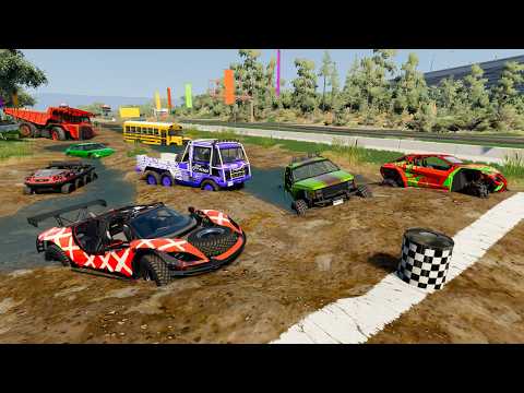 Drag Racing Random Cars in Deep Mud Pit