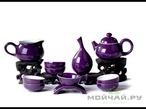 Tea ware set for a tea ceremony # 21226 (teapot -  190 ml,  porcelain, pitcher - 200 ml, 6 cups of 45 ml, teamesh, vase)