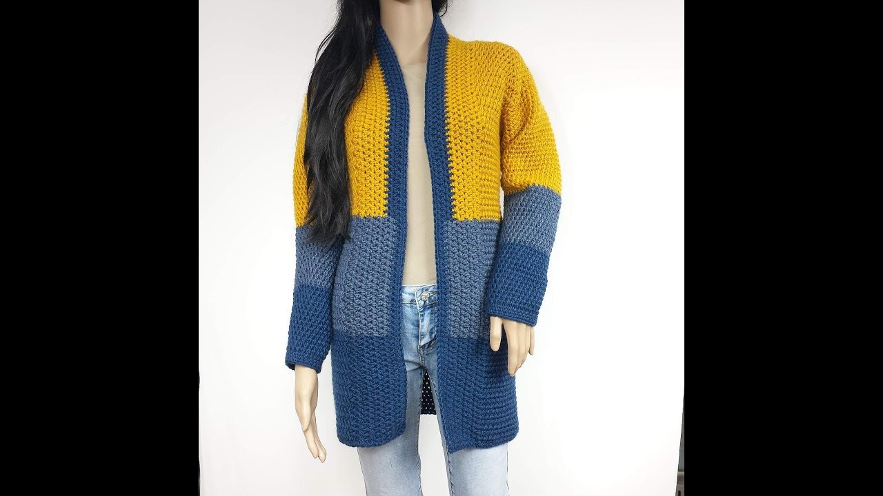 Rozpinany sweter na szydełku, damski kardigan cz.1/4