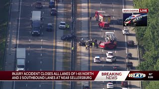 All lanes of I-65 N in southern Indiana closed due to crash with injuries