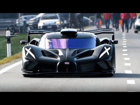 Track-only Bugatti Bolide in action on a Swiss Mountain Pass: Cold Start, Accelerations & W16 Sound!