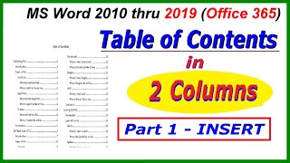 How to INSERT a TWO COLUMN Table of Contents : Word 2010 thru 2019