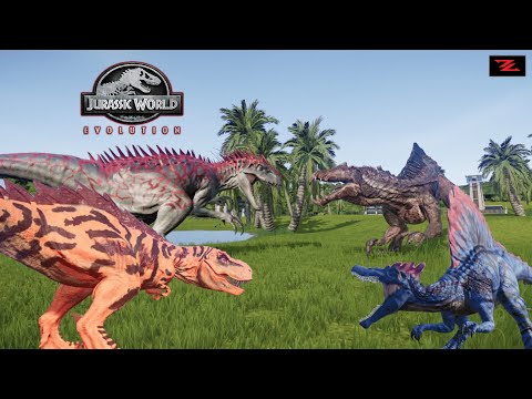 Dracodentitan VS T-rex , Spinosaurus , Indominus Rex 🦖 Dinosaurs Battle - Jurassic World Evolution