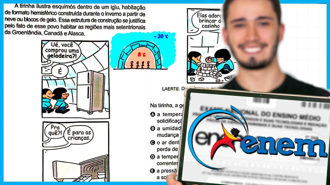 ENEM 2024 - A tirinha ilustra esquimós dentro de um iglu, habitação de formato hemisférico construíd
