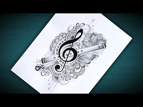 Flute Mandala art/Flute drawing with Music note/Music note Mandala art/Flute drawing/Guitar art easy
