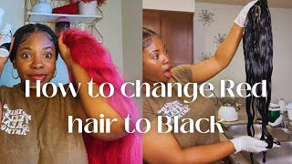 HOW YOU CAN CHANGE YOUR RED HAIR TO BLACK HAIR | WIG | DYE WITH WATER METHOD | MUST SEE !