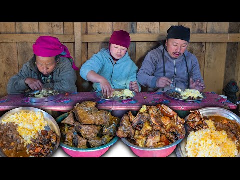 Pork Intestines and Liver fry recipe with rice cooking eating | Pork item | Nepali village food vlog