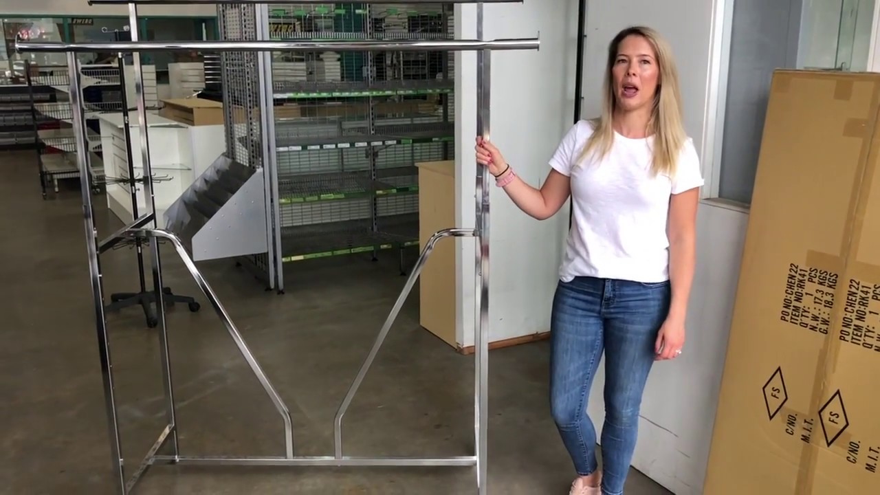 Watch video Clothing Rack - Double Rail - Heavy Duty - Shelves For Shops Now Clothing Rack - Double Rail - Heavy Duty - Shelves For Shops