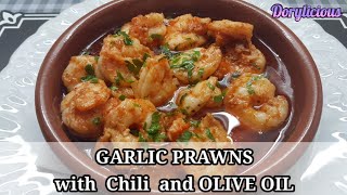 GARLIC PRAWNS with CHILI and OLIVE OIL. The best typical Spanish tapas dish