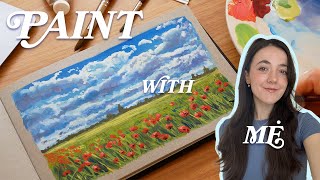 how to paint an easy gouache landscape with 3 colors ♥️ beginner friendly tutorial