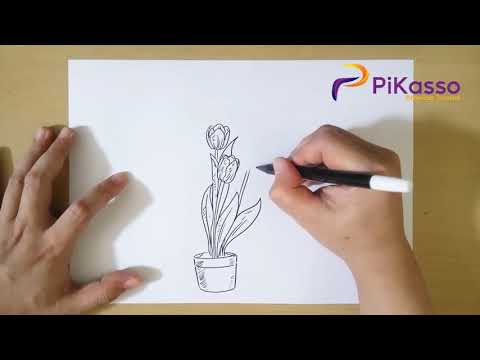 How to Draw a Tulip in a Pot step by step