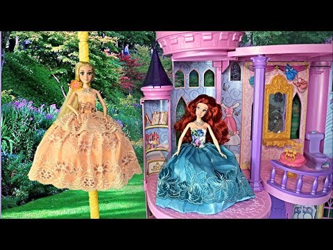 Disney Princess Rapunzel and Ariel Ultimate Dream Castle Morning Routine Putri Barbie Castelo