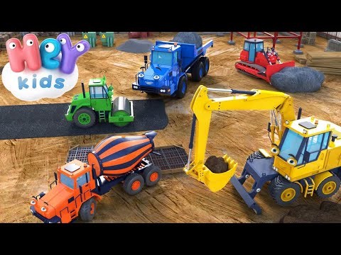 Makinat e ndertimit 🚛 Ekskavator, buldozer, betoniere, kamion | Kenge per femije - HeyKids Shqip