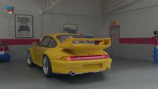 Amazing UT Diecast Model Car 1:18 Scale 911 Porsche GT 993 Showcased in Handmade Diorama Garage