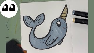 How to Draw a Cute Narwhal 🦄🐋 | Easy Kawaii Drawing Tutorial