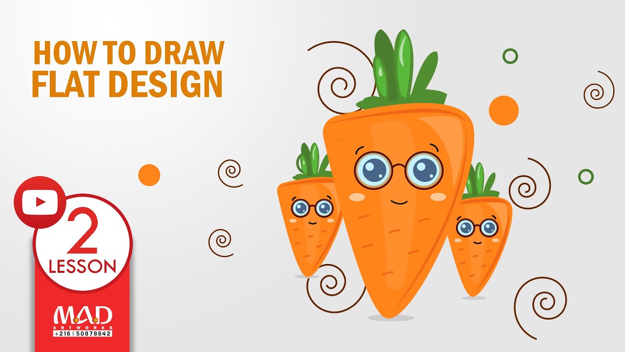 Illustrator Flat Design Lesson 2 | Draw Carrot Vector CAROT'IN 🥕 درس رسم جزرة بالاليستراتور