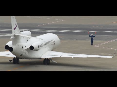✈✈マーシャラー(marshaller) 金鹿航空 Dassault Falcon 7X B-8202 HANEDA International Terminal Deck 羽田空港
