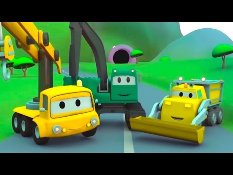 Ekipa Budowlana: Wywrotka, Dźwig i Koparka Kompaktor Śmieci w Mieście Samochodów