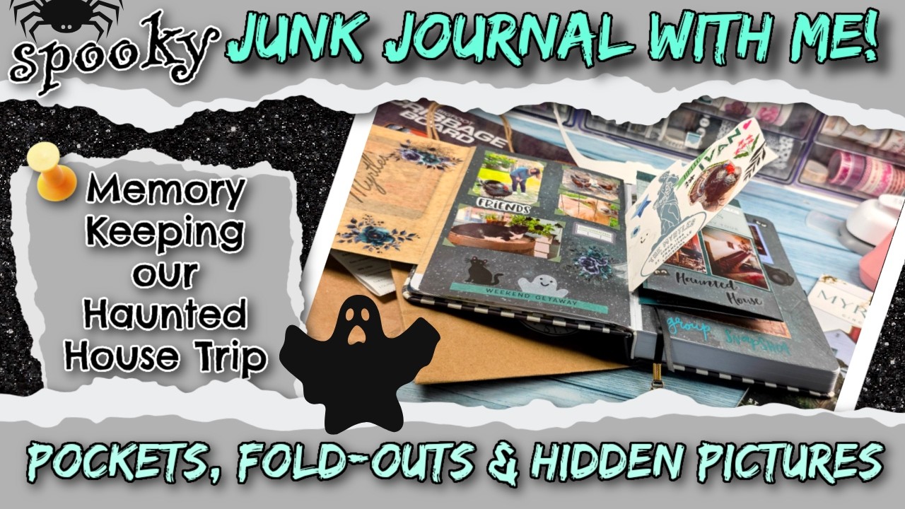 ✨Junk Journal With Me 👻 Interactive Spread With Hidden Photo Pockets & Flip-Outs