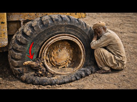 One small wood piece caused a huge tyre burst | loader tyre repair