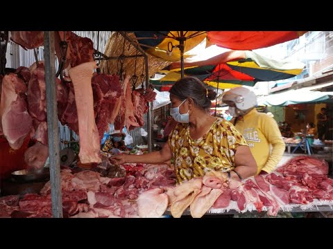 Morning Food Market At Phsa Samaki During Lockdown Town 14 Days -  Walking Around My Area Lockdown