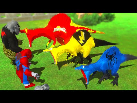 FLASH SPINO, SPIDERMAN SPINO, SHAZAM SPINO vs BATMAN, HULK GORO - Animal Revolt Battle Simulator