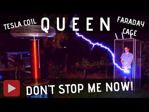 Queen - Don't Stop Me Now! Meets Large Tesla Coil + Faraday Cage