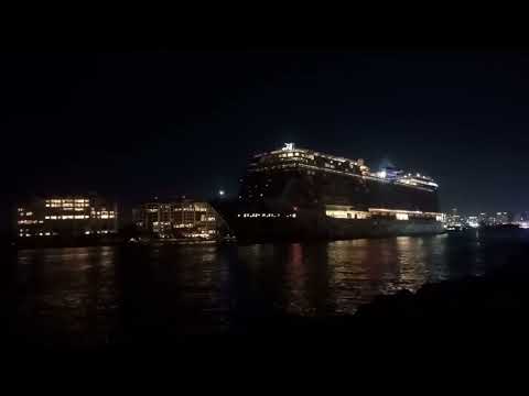Thumbnail for 222-223-224 Cruise ship Triple Ships Sail away from daylight in Port Miami