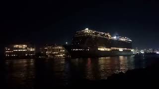 222-223-224 Cruise ship Triple Ships Sail away from daylight in Port Miami