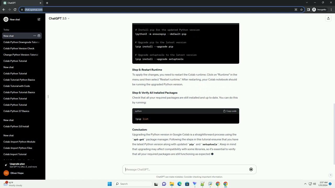 colab python version upgrade