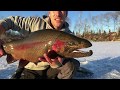 Video Thumbnail for Ice Fishing 13lb Rainbow Trout