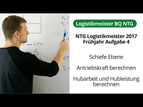 NTG Logistikmeister 2017-1 Aufgabe 4 - Schiefe Ebene, Antriebskraft, Hubarbeit und Hubleistung