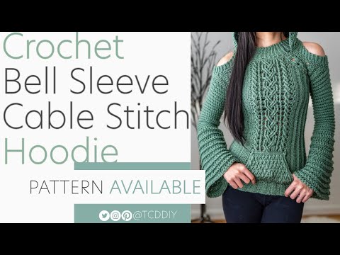 , title : 'Crochet Bell Sleeve Cable Stitch Hoodie | Pattern & Tutorial DIY'