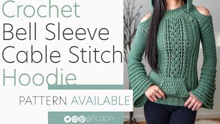 Crochet Bell Sleeve Cable Stitch Hoodie | Pattern &amp; Tutorial DIY