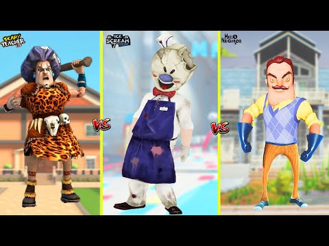 ÇILGIN KÖTÜLER TATİL KAPIŞMASINDA 😱 Scary Teacher - Hello Neighbor - Ice Scream