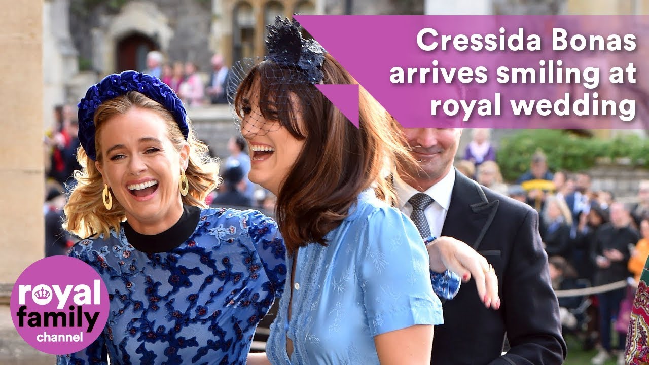 Cressida Bonas arrives smiling at royal wedding thumnail